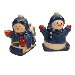 Bico‎ China Ceramic Snowman Sugar Bowl and Creamer Christmas Snowflake